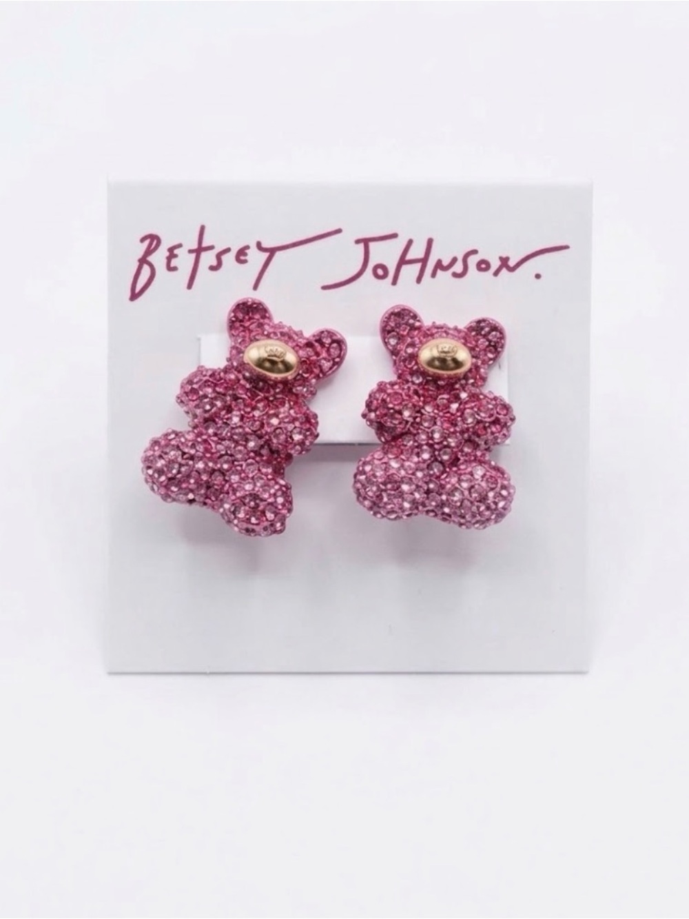 NWT ⚜️💖⚜️ Betsey Johnson Pink Crystal Teddy Bear Statement Necklace - Picture 9 of 13